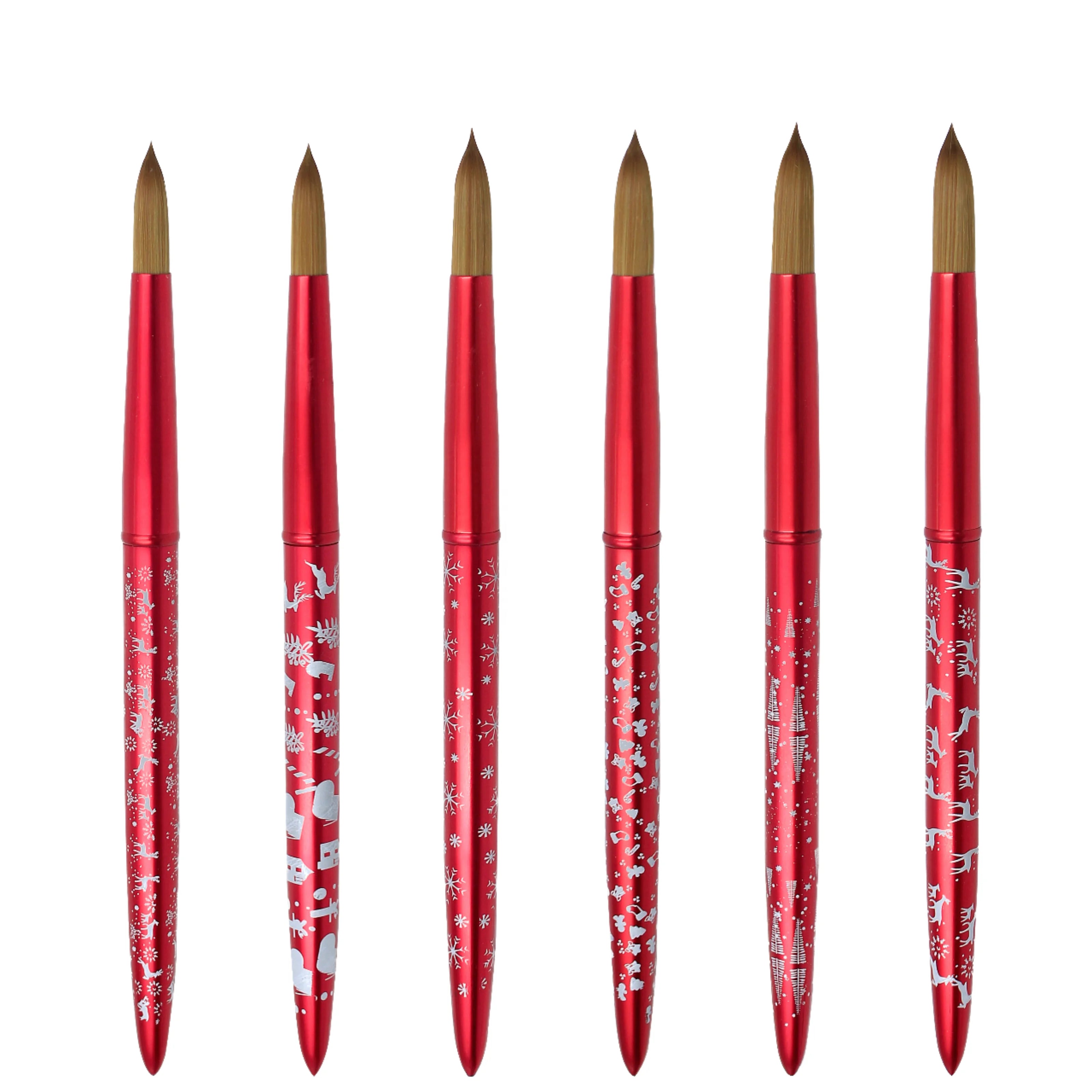 Christmas Metal Handle Nail Brush Crimped Acrylic Brush Kolinsky Brush for Acrylic Nails Gel Builder Manicure Brusher