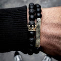 2025 Fashion Classic 2 Pcs/set Couple Gifts Black Rectangular Crown Matte Lava Stone Bead Bracelet for Men