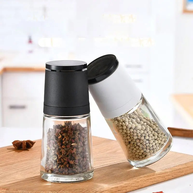 Transparent Glass Eco-Friendly Rotary Knob Salt & Pepper Mill Grinder with Seasoning Bottle