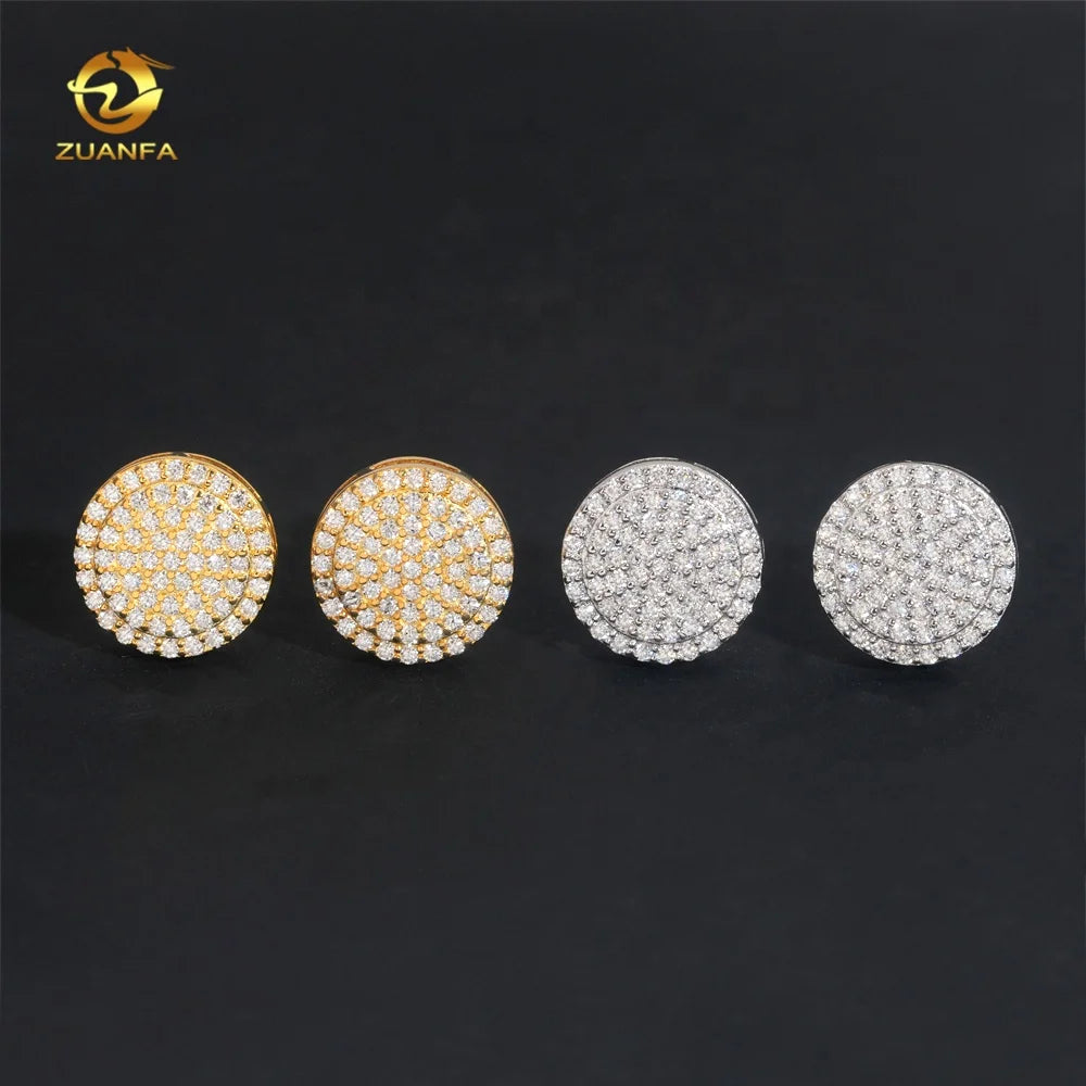 Fine Jewelry S925 Hip Hop Style Sterling Silver Moissanite Diamond Iced Out Stud Earrings