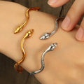 18k Gold Plated Wavy Double-headed Snake Design Bracelet Stainless Steel Statement Waterproof Jewelry Women
