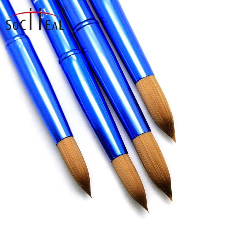 Custom Logo 3D Brush with Blue Metal Handle 100% Pure Kolinsky Hair Durable Crystal Nail Beauty Brush #6-#24