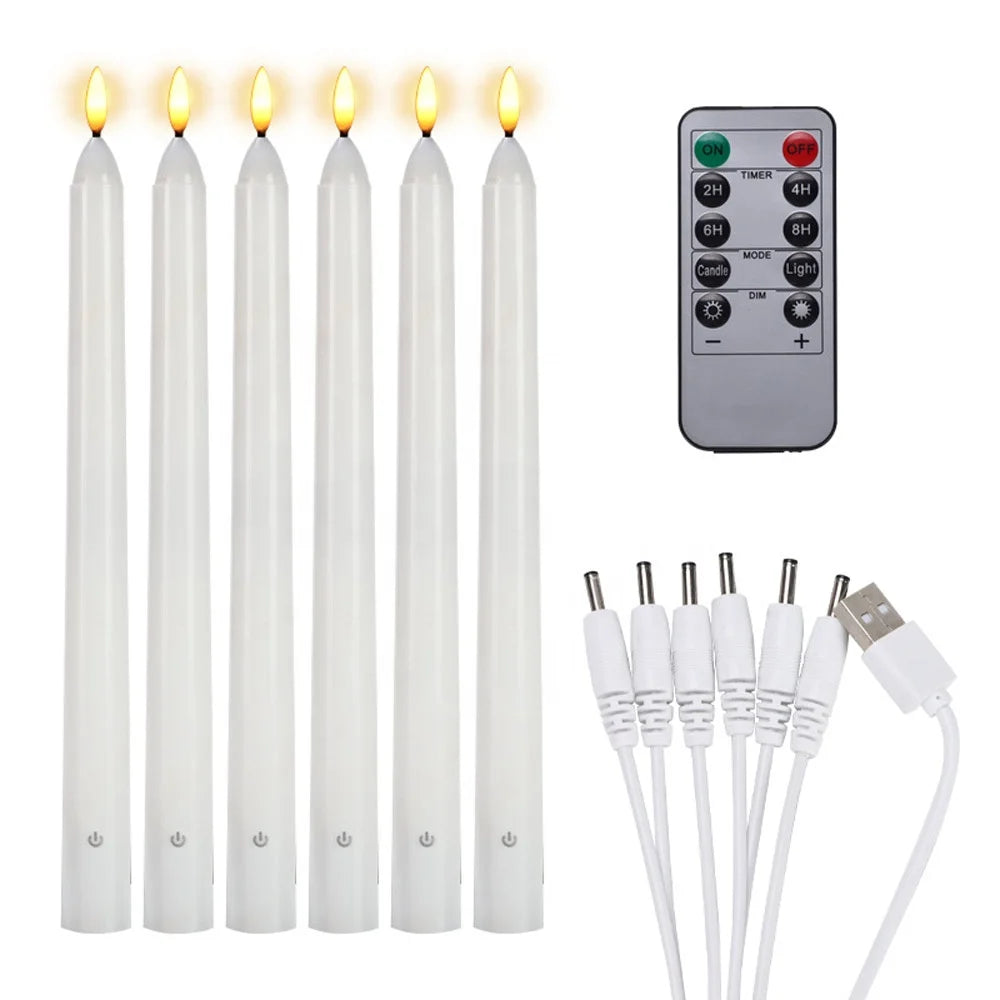 6pcs Sets Flameless Electronic Paraffin D2.2*H27CM  Touch Sensor Battery Rechargeable Warm Yellow Pole Candle Light with Remote