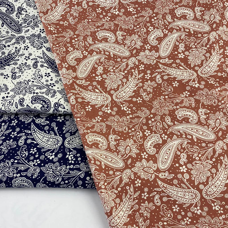 Retro Paisley Poplin Reactive Printing 100% Cotton Woven Fabric for Women Dress Shirt