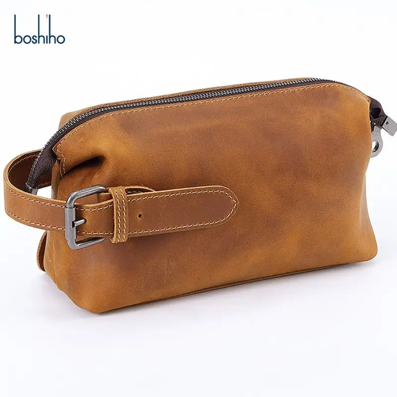 Crazy Horse Leather Vintage Toiletry Bag Multifunctional Genuine Leather Storage Bag Top Layer Cowhide Men's Clutch Pouch