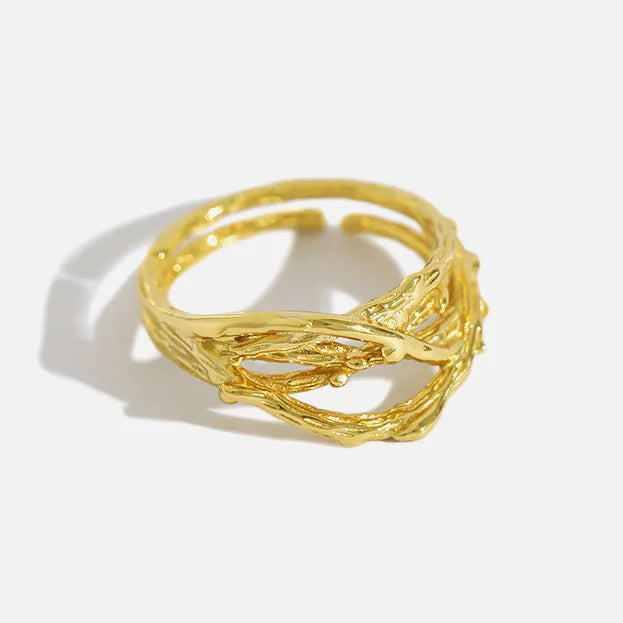 Unique Design Irregular Gold Plated S925 Sterling Silver Open Adjustable New Fashion Wholesale Rings for Women JA440