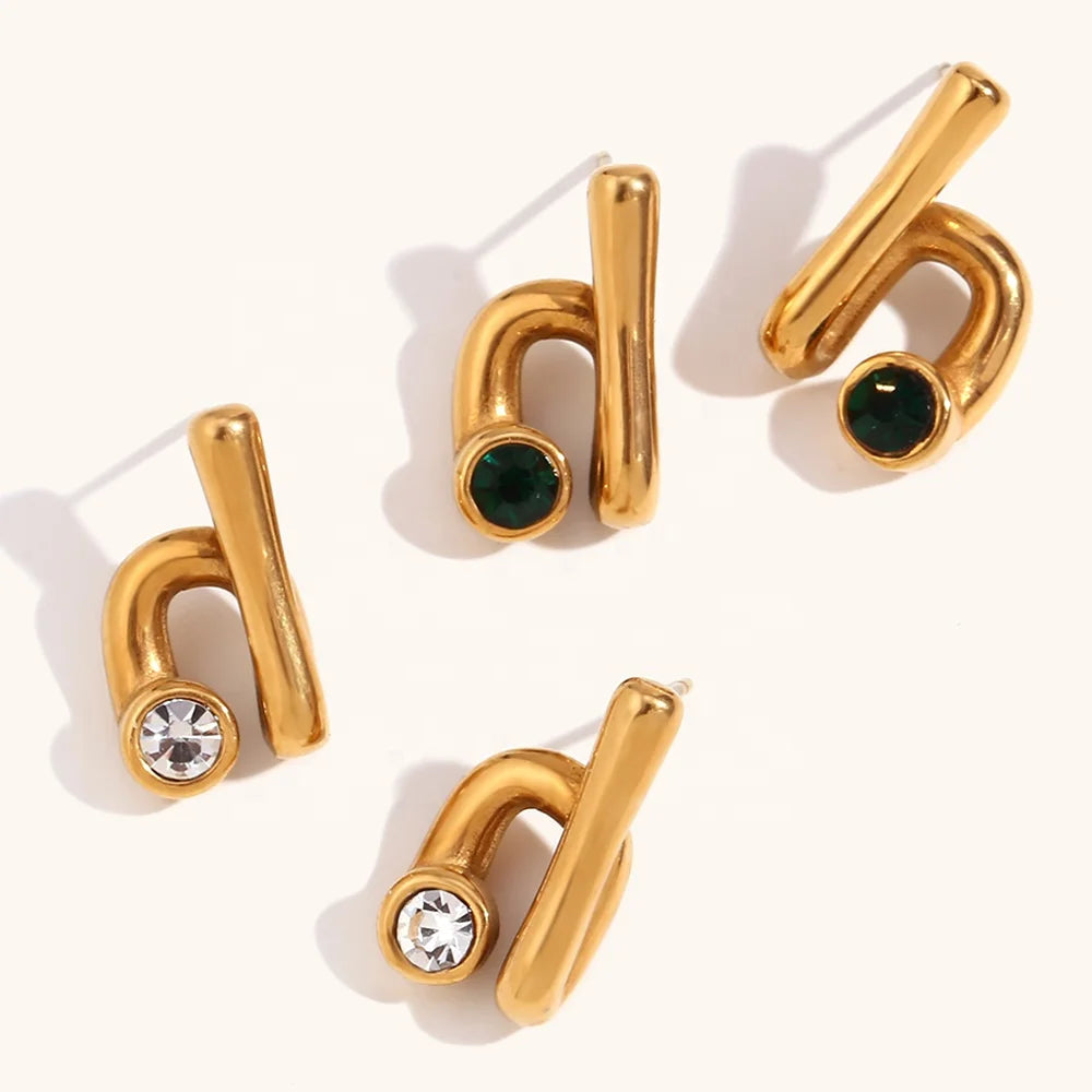 Dingran New Design Cactus Shape Zircon Stud Earrings 18K Gold Plated Stainless Steel Cute Jewelry