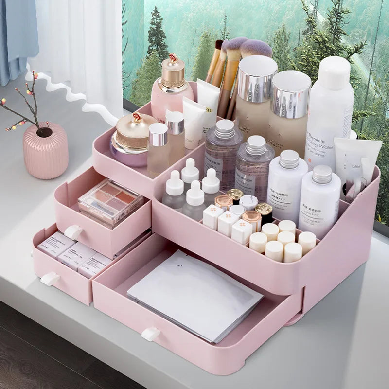 Large Capacity Makeup Organizer Desk Organizer Drawers for Cosmetics Lipsticks Jewelry Nail Care Skincare PP Plastic Material