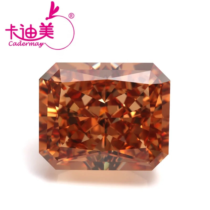 Wuzhou Gems Radiant Cut 10x12mm Cubic Zirconia Iced Dark Champagne Color Loose Gemstones Synthetic CZ Zircon Stones for Jewelry