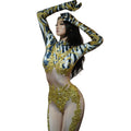 Sexy Rhinestone Stage Performance Bodysuit Drag Show Exotic Dancewear Club Leotard Bodycon Rompers Women Party Bodycon Jumpsuits