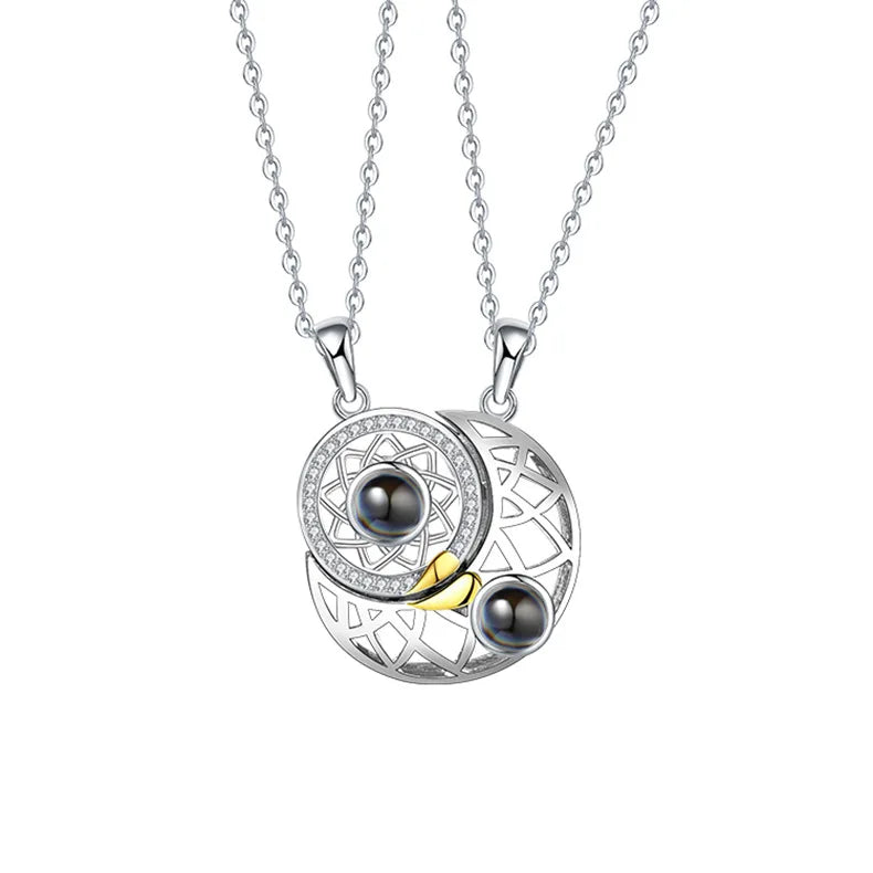 Shangjie OEM Kalung Fashion Romantic Necklace 925 Sterling Silver Zircon Couple Necklace Moon Sun Projection Necklace
