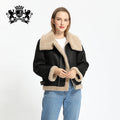 Janefur Plus Size Women Coat Motor Style Windproof Artificial Shearing Jacket Faux Leather Shearling