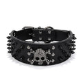 Hot Selling Round Head Skull Pattern PU Pet Collar with Nail Rivet Decorative Solid Color Dog Collar