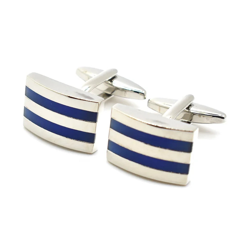 Wholesale Navy Blue Strip Stone Elegant Cufflinks Custom Mens Suit Shirt Fashion Accessory Wedding Tuxedo Trendy Jewelry Gift