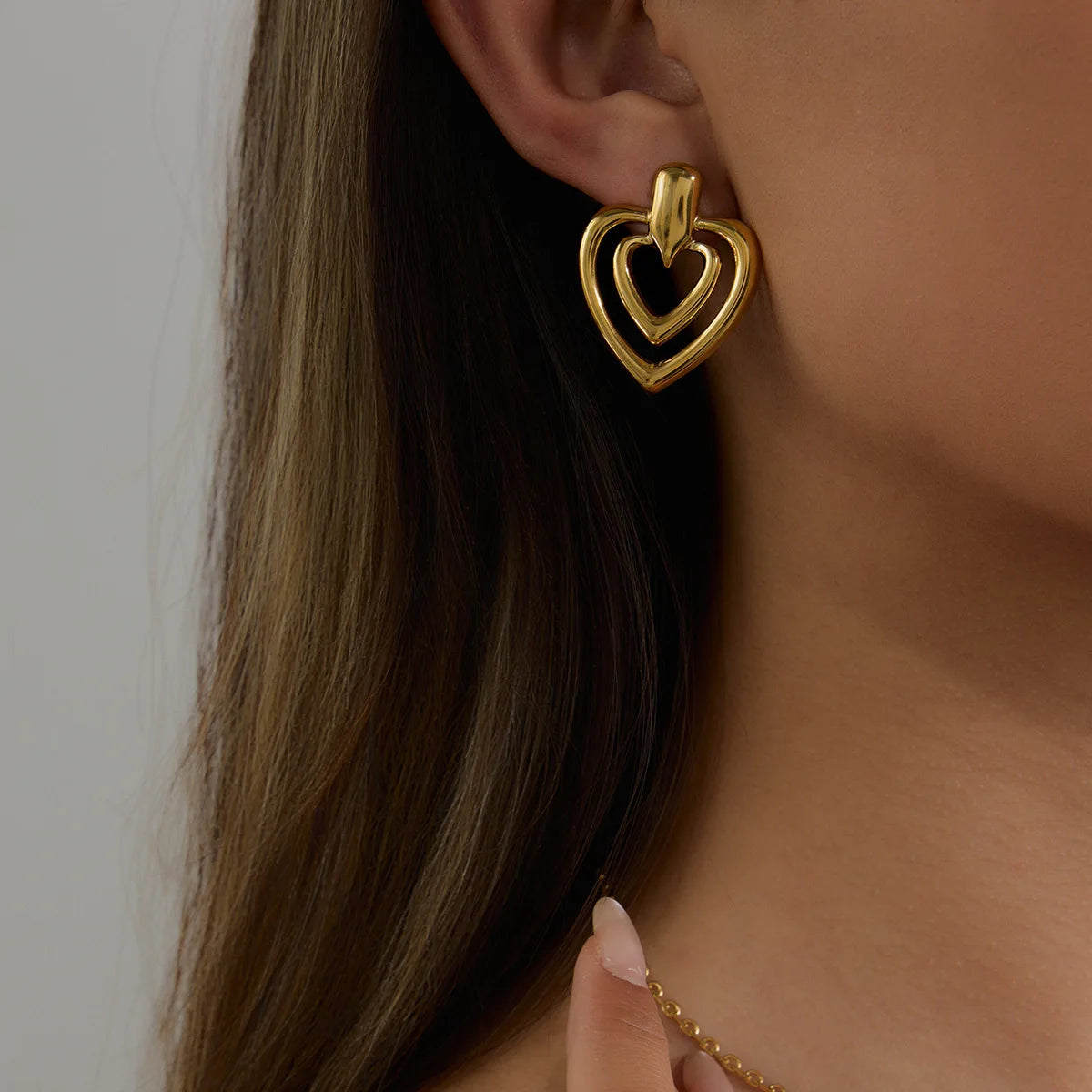 Popular Heart-shaped 18k Gold Plated Stainless Steel Earrings Fashion Earrings Jewelry Gifts for Her