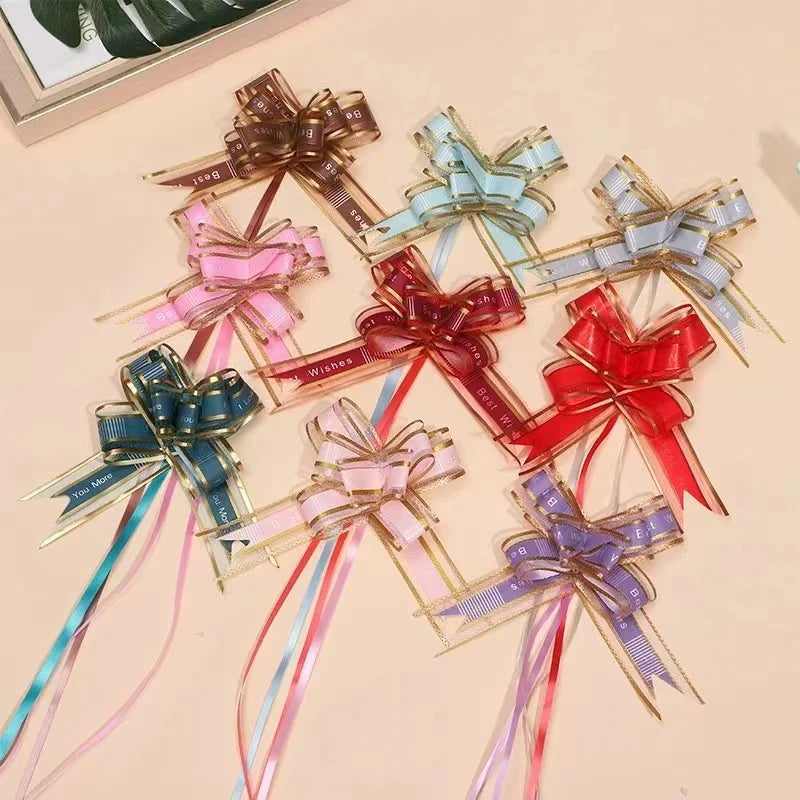 30mm Best Wishes Letter Bow Tie Pull  Flower Ribbons for Gift Presents Packing Package Wrapper Party Decoration Supplies