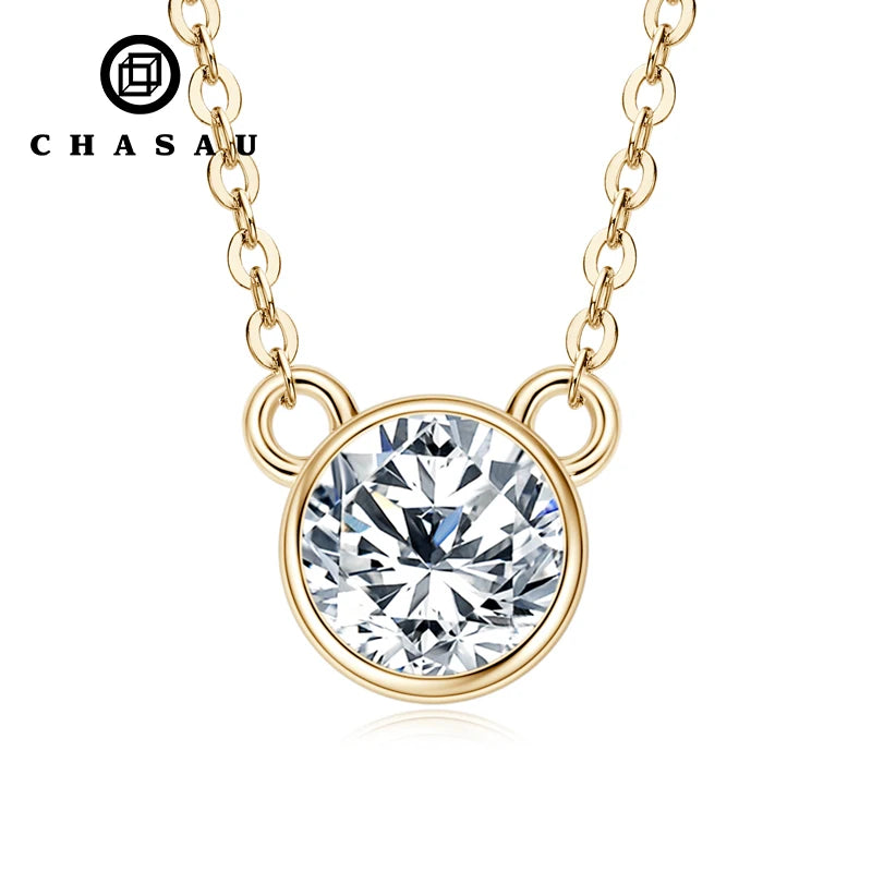 14K Gold Plated Bezel Setting 1CT Moissanite Necklace Mouse Shape 925 Sterling Silver Chain Necklace for Women