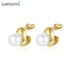 LUOTEEMI Modern Summer Cute Earing Elegant Small Woman Geometric New Vintage Hot Sale Stud C Shape Hoop Earring