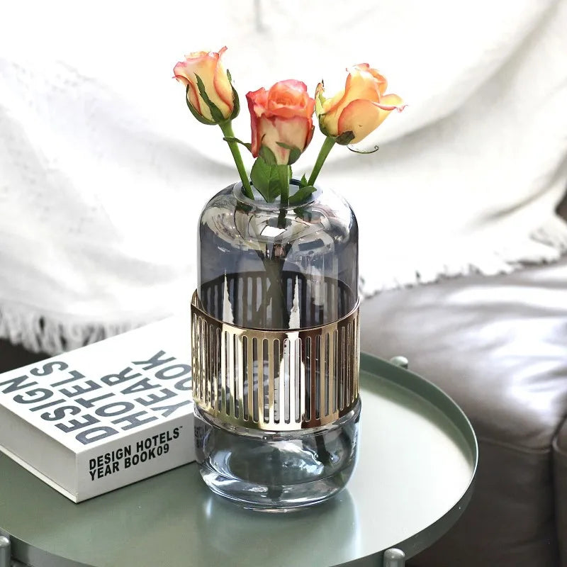 Coastal Primary Color Glass Vase Water Raised Rich Bamboo Lily Inserted Vertical Iron Craft Electroplated Vase Party