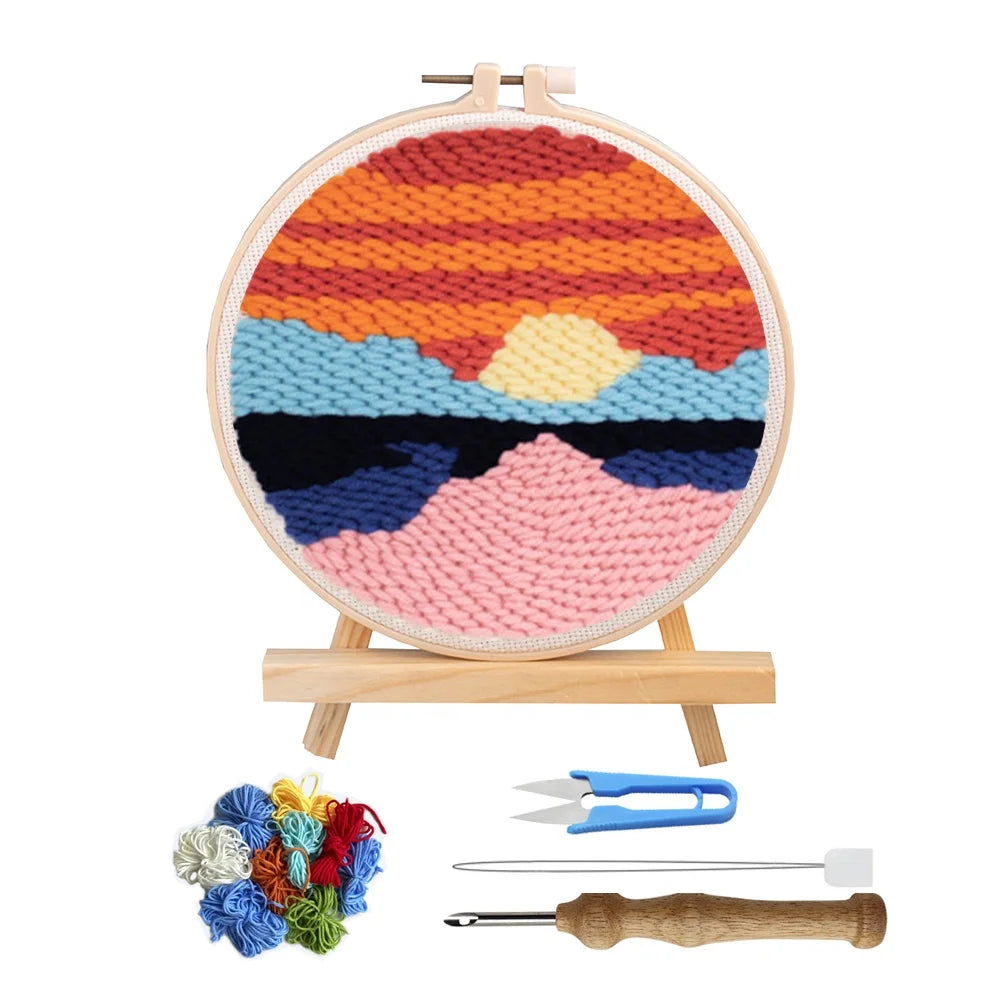 New DIY Home Handmade Craft Kit Landscape Cross Stitch Sewing Embroidery Punch Needle Easy Rug Hooking Kit