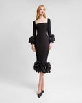 OUDINA New Fashion Diamond Party Dresses Women Evening Elegance Three-Dimensional Flower Dress Long Sleeve Evening Dresses