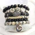 2025 New Bohemian Style Black Brown Jewelry 6pcs Natural Stone Glass Hematite Beads Irregular Druzy Charm Stack Bracelet Set