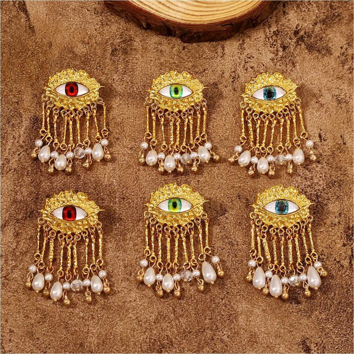 Handmade Gold Plated Chunky Eyes Earrings Elegant and Stylish Vintage Fashion Jewelry with Beaded Pearl Drops