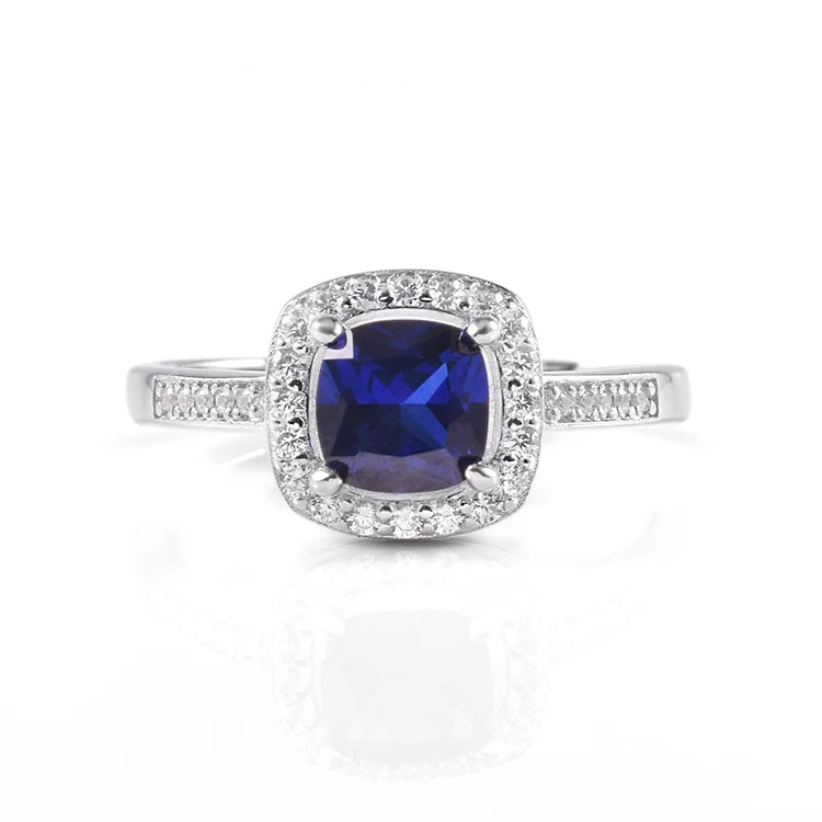 Roomy Anniversary Women's Silver 925 Ring With Lab Grown Blue Sapphire Smart Rings for Engagement