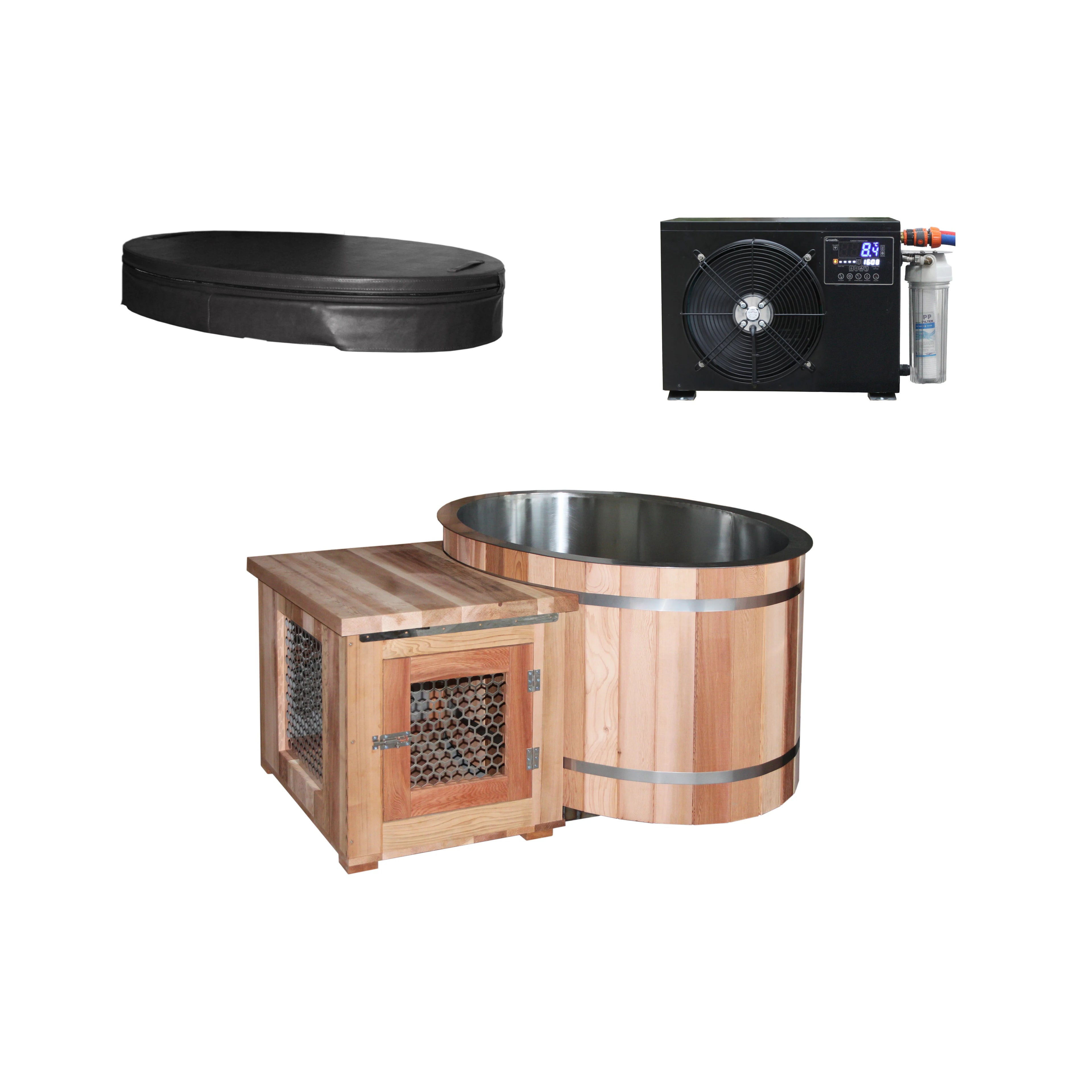 2023 New Design Barrel Cold Plunge Tub Ice Bath Wood and Stainless Steel Cold Plunge Ice Spa Bath With Chiller Recovery Tub Wood