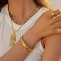 Fashion Gold Plated Jewelry Set Stainless Steel 18K Gold Plated Raina Ring Earrings Gift Wide Texture Statement Crown Bangle Set