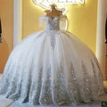 Off Shoulder Ball Gown Corset Birthday Party Dress Applique Beads Vestidos De 15 White Quinceanera Dresses MQ708