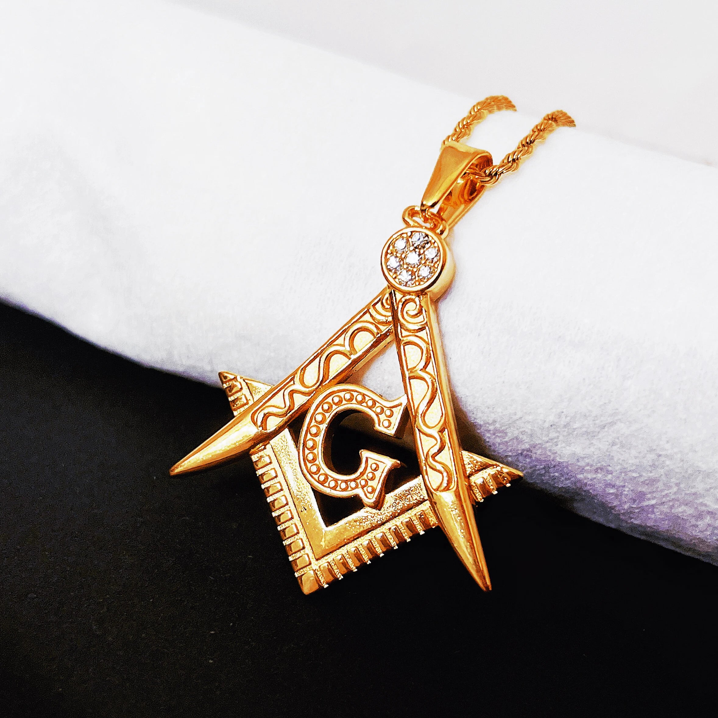 Hiphop Jewelry Pendant Mens Cubic Zirconia Freemason Symbol Masonic Titanium Stainless Steel Society AG Pendant Necklace