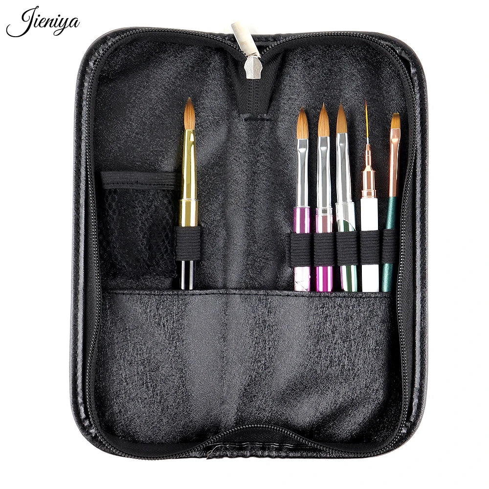 Jieniya Professional PU Nail Art Storage Bag 6Pcs Black Nail Supplies Set Travel Kit