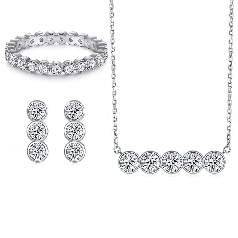 Classic Round Cut Jewelry Sets Women Ring Necklace Earrings Rhodium Plated 925 Sterling Silver Zirconia Jewelry Set