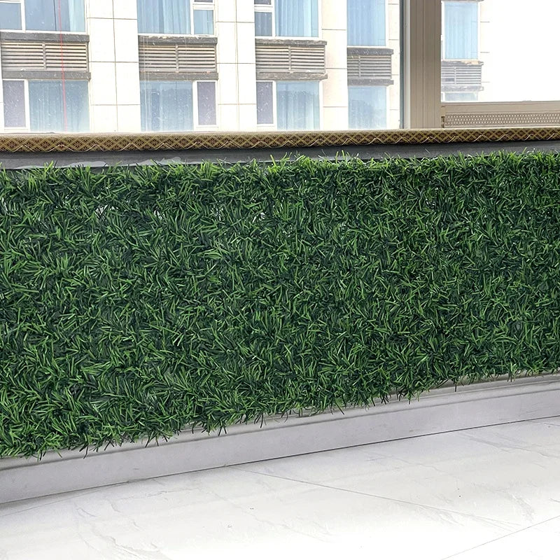 Steel and Iron Frame Artificial Wire Mesh Roll Fence Faux Green Pine Needle Wall Courtyard Grass Fence Plant Usage Decorations