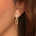 Elegant Paperclip Link Pave Moissanite Earrings 14K Gold Plated Sterling Silver Rectangle Hoop Dangling Earrings