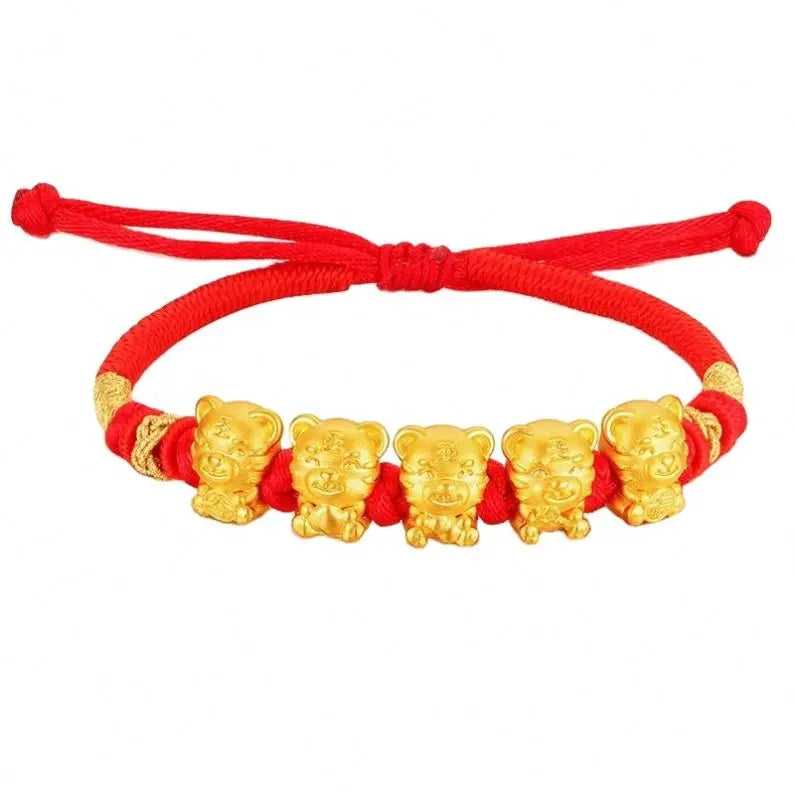 Dubai Jewelry Copper Gold Plated-Plated Zodiac Tiger Transfer With Bead Bracelet New Year's Gift Gold Plated Five Blessing Tiger