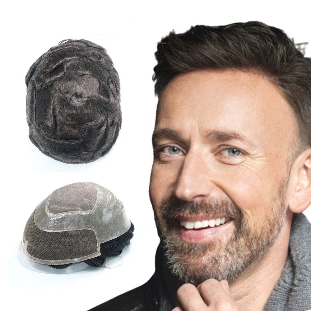 Stock Invisible Hairline Lace Front Indian Human Hair Mono Toupee Men Durable Hair Unit