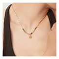 Bohemian Stone Beads Cross Waterproof PVD Gold Plated Stainless Steel Sun Gemstone Pendant Necklace for Women