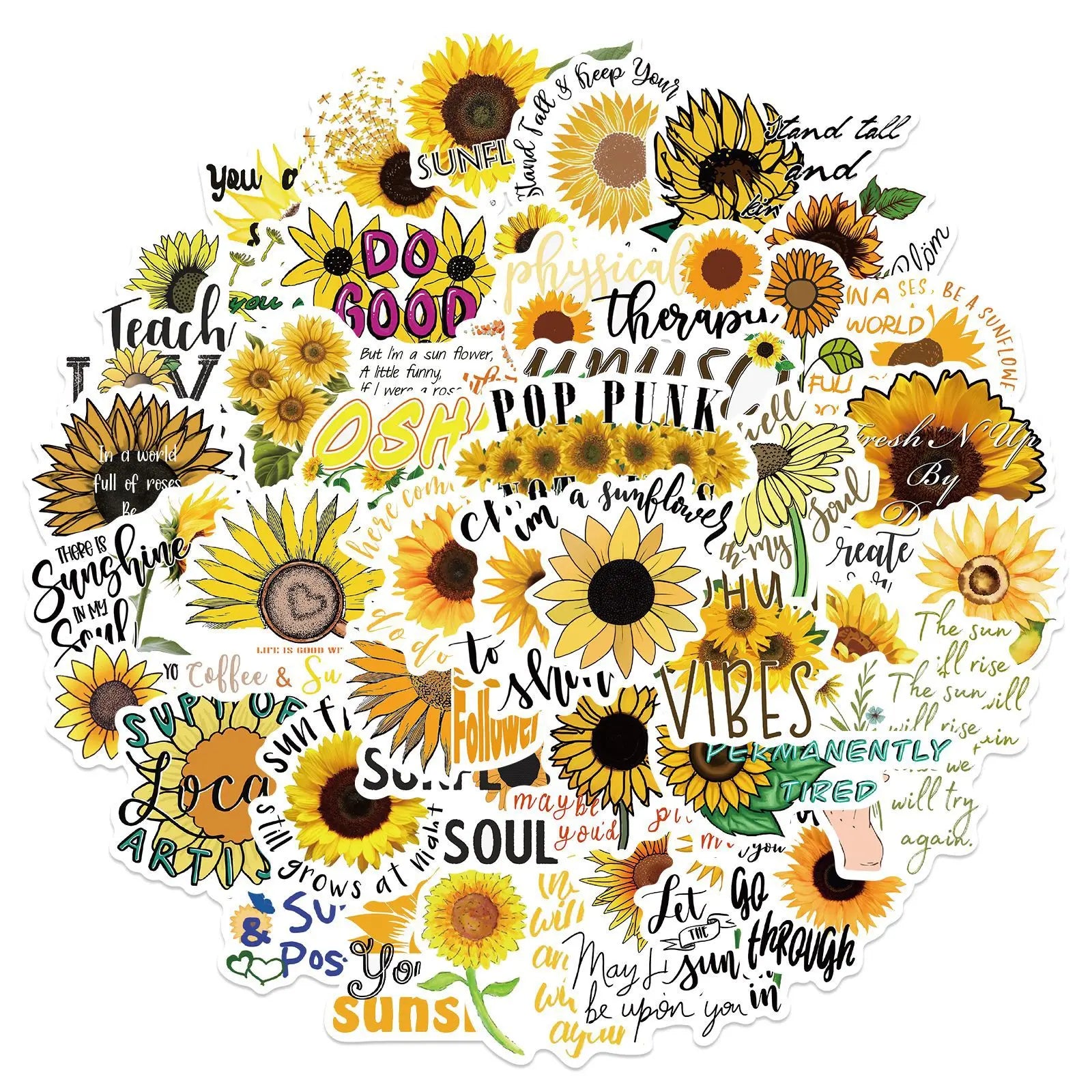 50PCS Embrave sunflower vinyl sticker sunset for notebook bottle bilk decor