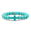 8mm Agate Prayer Beads Bracelet with Jesus Cross Charms Green Blue Turquoise Yoga Jewelry for Women Men for Wedding or Gift