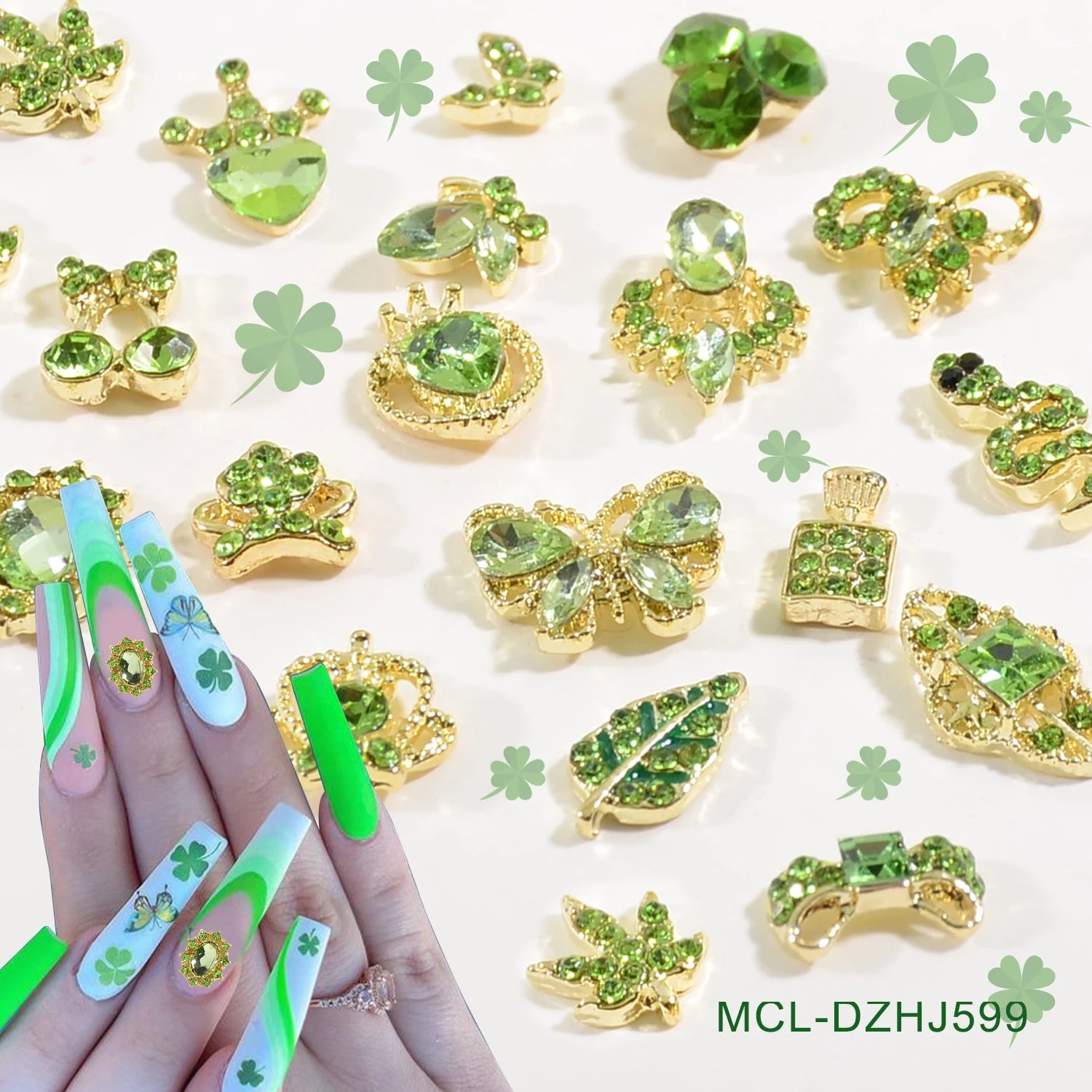 Hot Sales 3d Green St. Patrick's Day Nail Charms Rhinestones Nail Art Charm Green Series Nail Art Charm