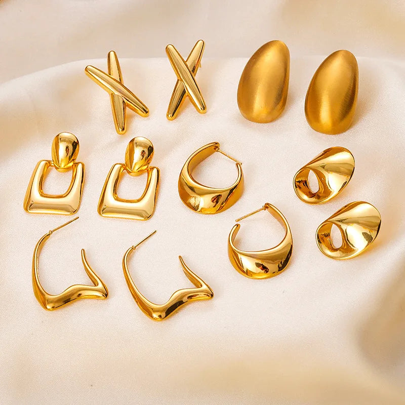 DAIHE Gold Plated Metal Jewelry Dangle Earrings Waterproof Stainless Steel Geometric Square Drop Earrings for Women