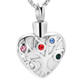 Stainless Steel Religious Heart Tree Life Cremation Urn Pendant Necklace with Crystal Keepsake Memorial