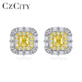 CZCITY Fancy Yellow Crystal Formica Cubic Zirconia 925 Sterling Silver Women's Stud Earrings for Party