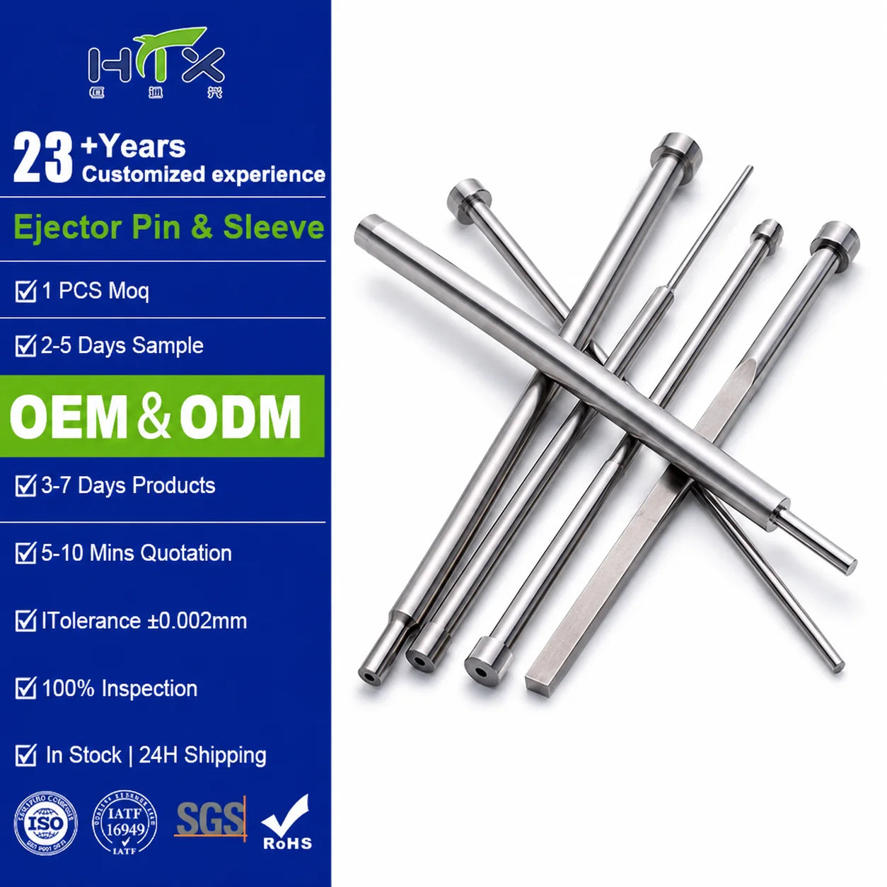 In Stock Stepped and Straight Ejector Pins | Customized Vacuum Nitrided Ejector Pin for Plastic Iniection Mould