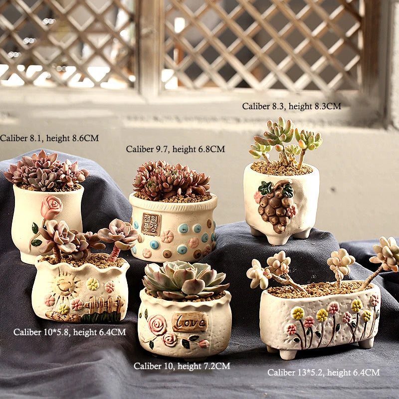New Arrival Modern Mini Table Ceramic Pot Embossed Design Home Decoration for Succulent Plants Porcelain Vases ZHUODI