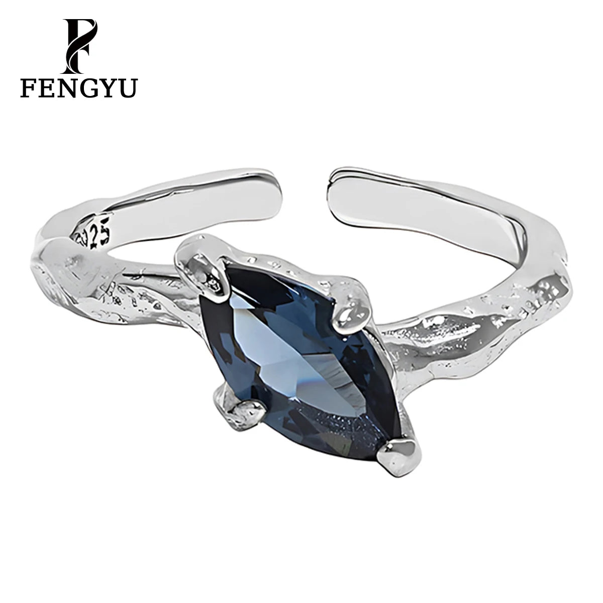 Fine Irregular Hammered Zircon Rings for Women 925 Sterling Silver Fashion Gemstone Adjustable Ring Custom Jewelry Wholesale