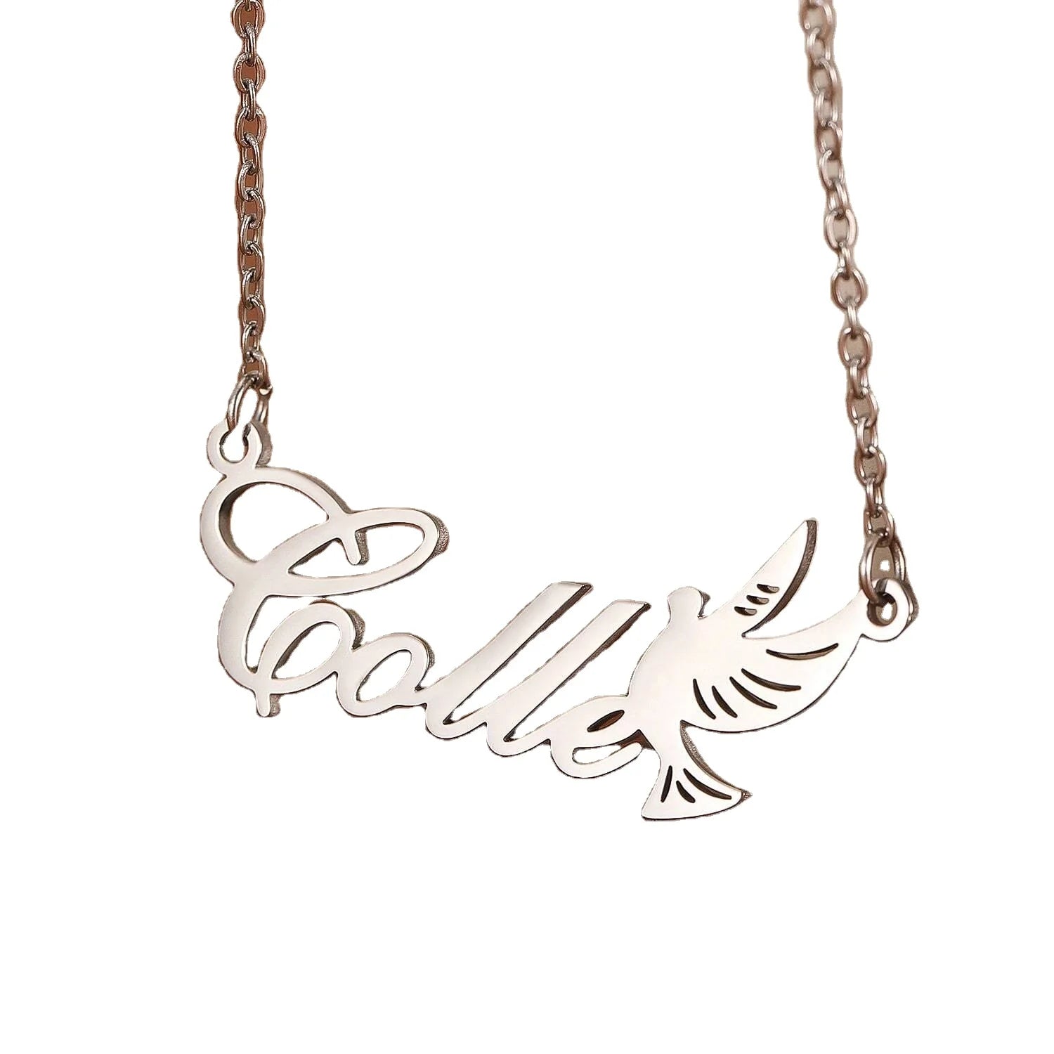 Duoying Silver Animal Lover Gift Bird Angel Wings Dog Ear Necklace Custom Christmas Gift Name Necklace