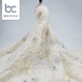 High Quality Bridal Fabric Luxury Flower Embroidery Beaded Sequins Tulle Fabric for Wedding Dress